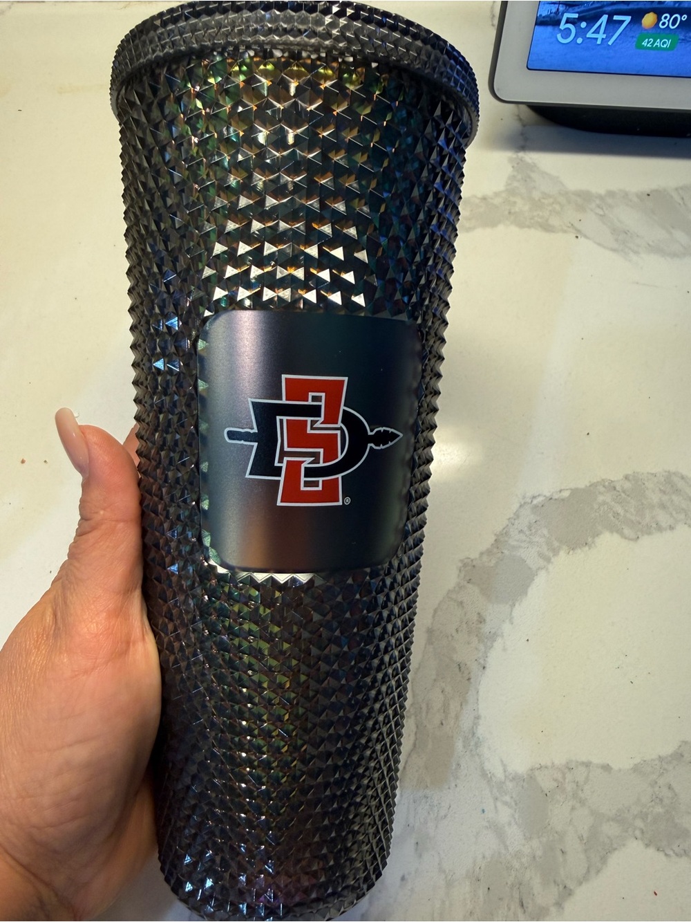 Starbucks Black Iridescent Studded Tumbler with Red and White Logo